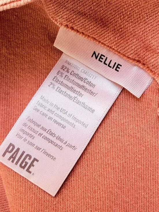 Paige Nellie Wide Leg Crop Pants Womens 28 Peach Cotton Blend Stretch Button Fly - Picture 6 of 10